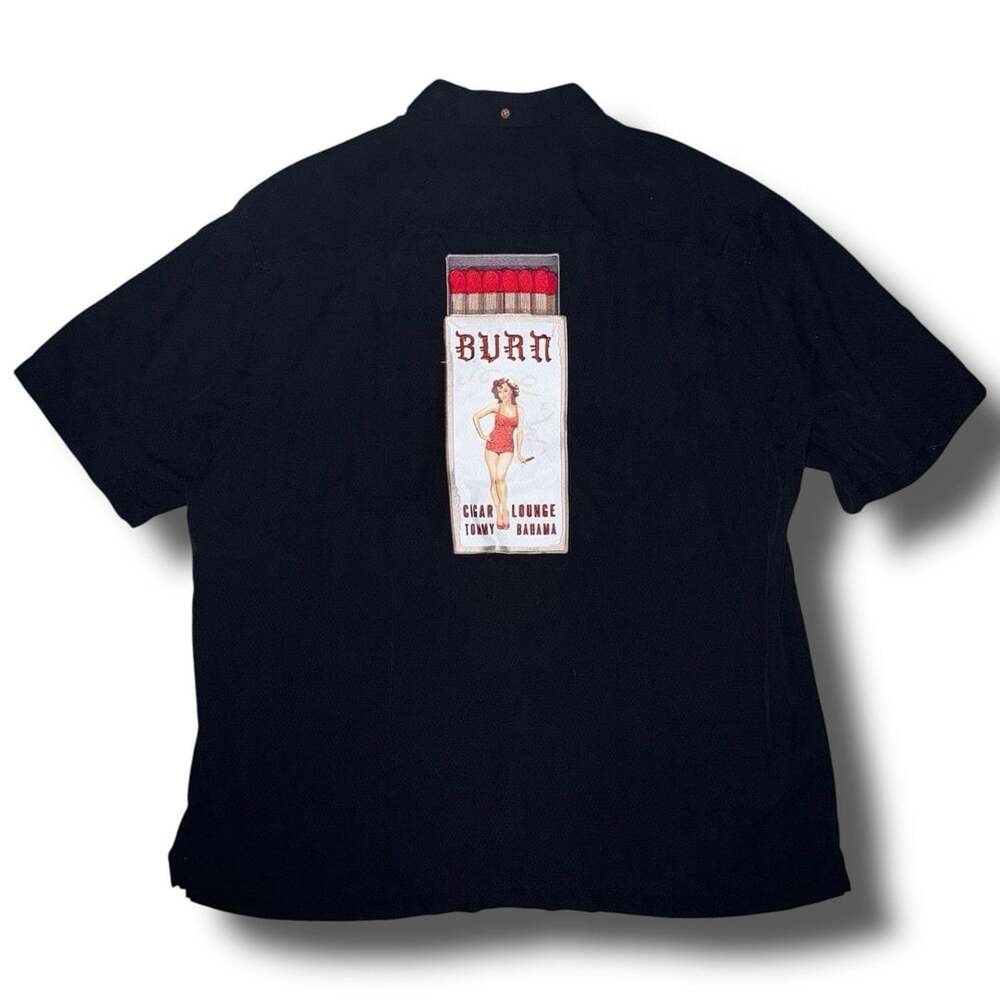Tommy Bahama Burn Silk Shirt Retro Pinup Embroidered - Large